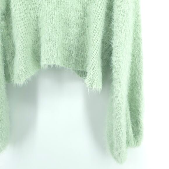 Rebels&Lovers V Neck Fuzzy Twisted Crop Green Eyelash Knit Sweater BellSleeve L - Picture 13 of 13